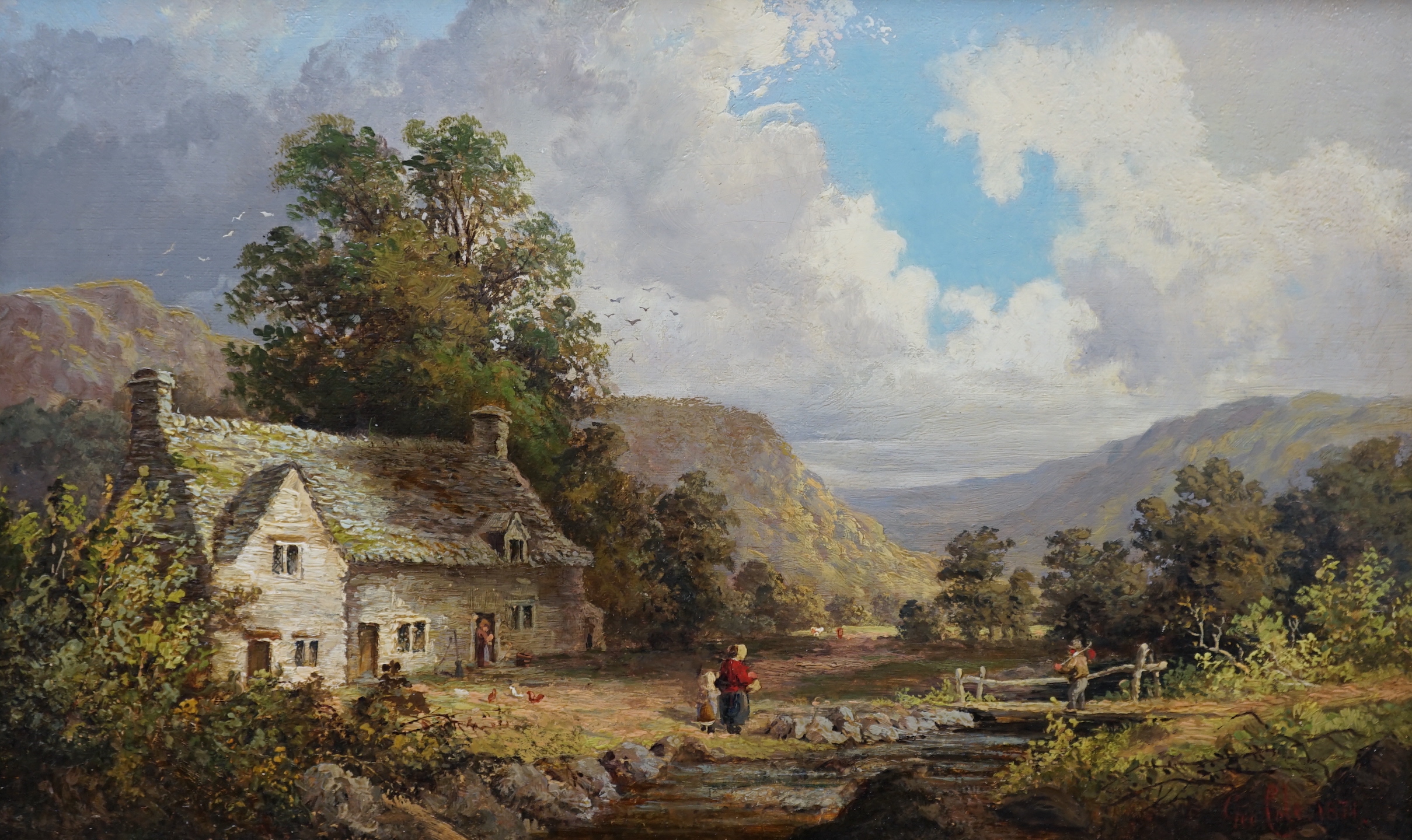 George Cole (1810-1883), oil on canvas, Welsh landscape with cottage, signed and dated 1871, indistinctly inscribed in ink verso, 24 x 39cm